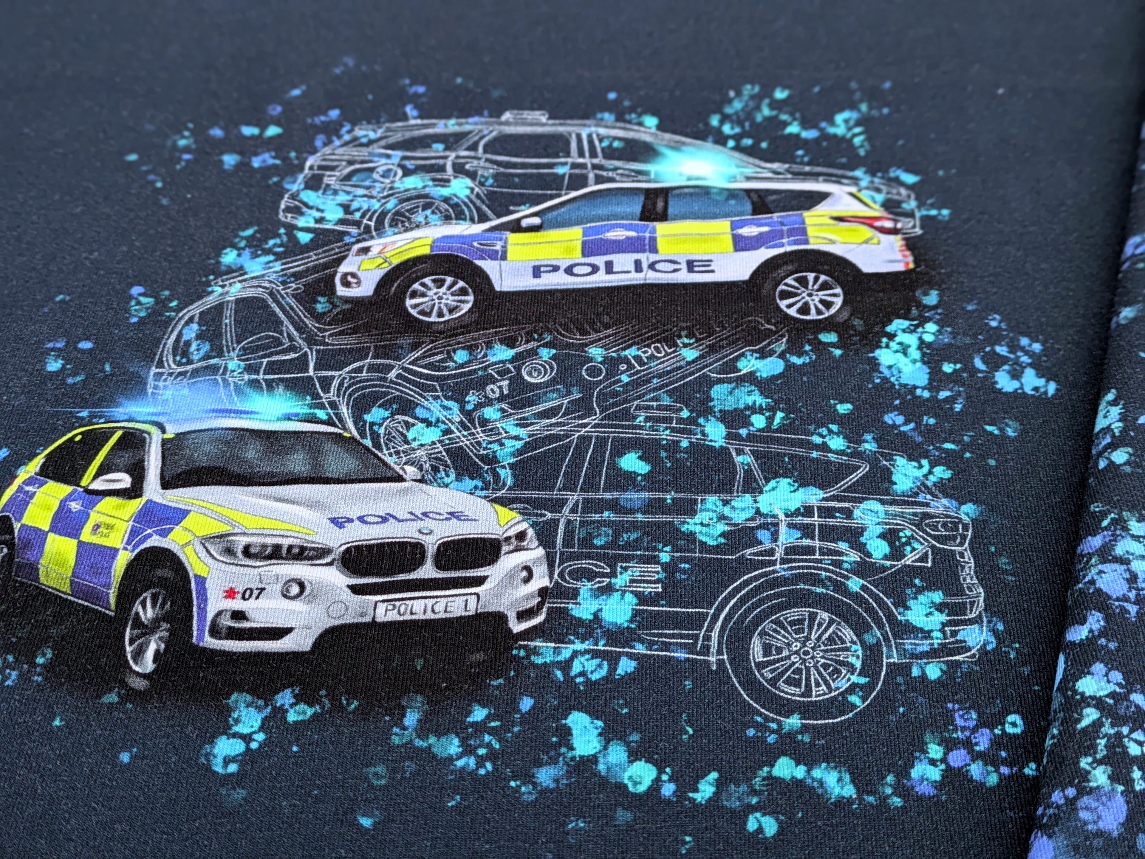 Eigenproduktion French Terry Panel Polizei Verkehr Blau  ca. 65 x 165 cm