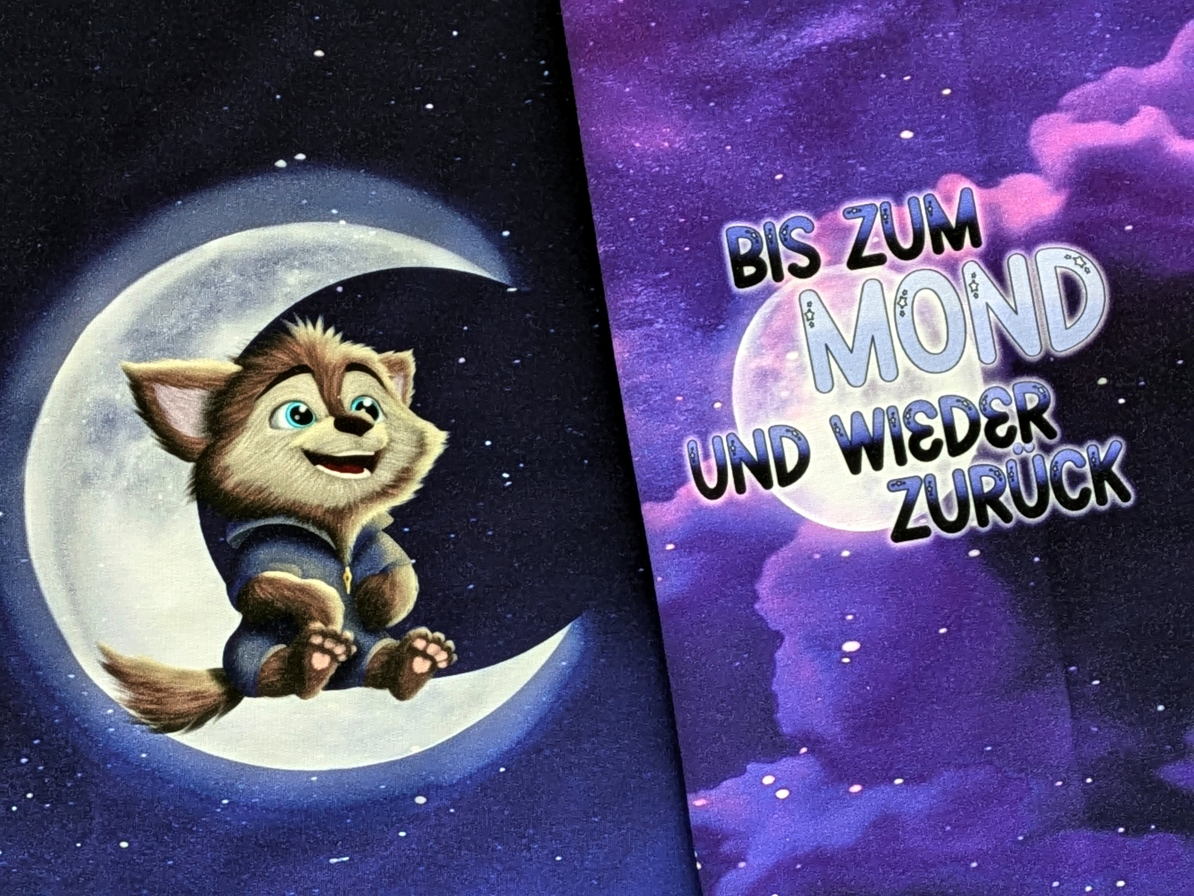 Eigenproduktion French Terry Panel Lupo der Werwolf auf dem Mond Lila 65x165 cm