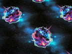 Eigenproduktion French Terry Fantasy Unicorn in Galaxy auf Nachtblau