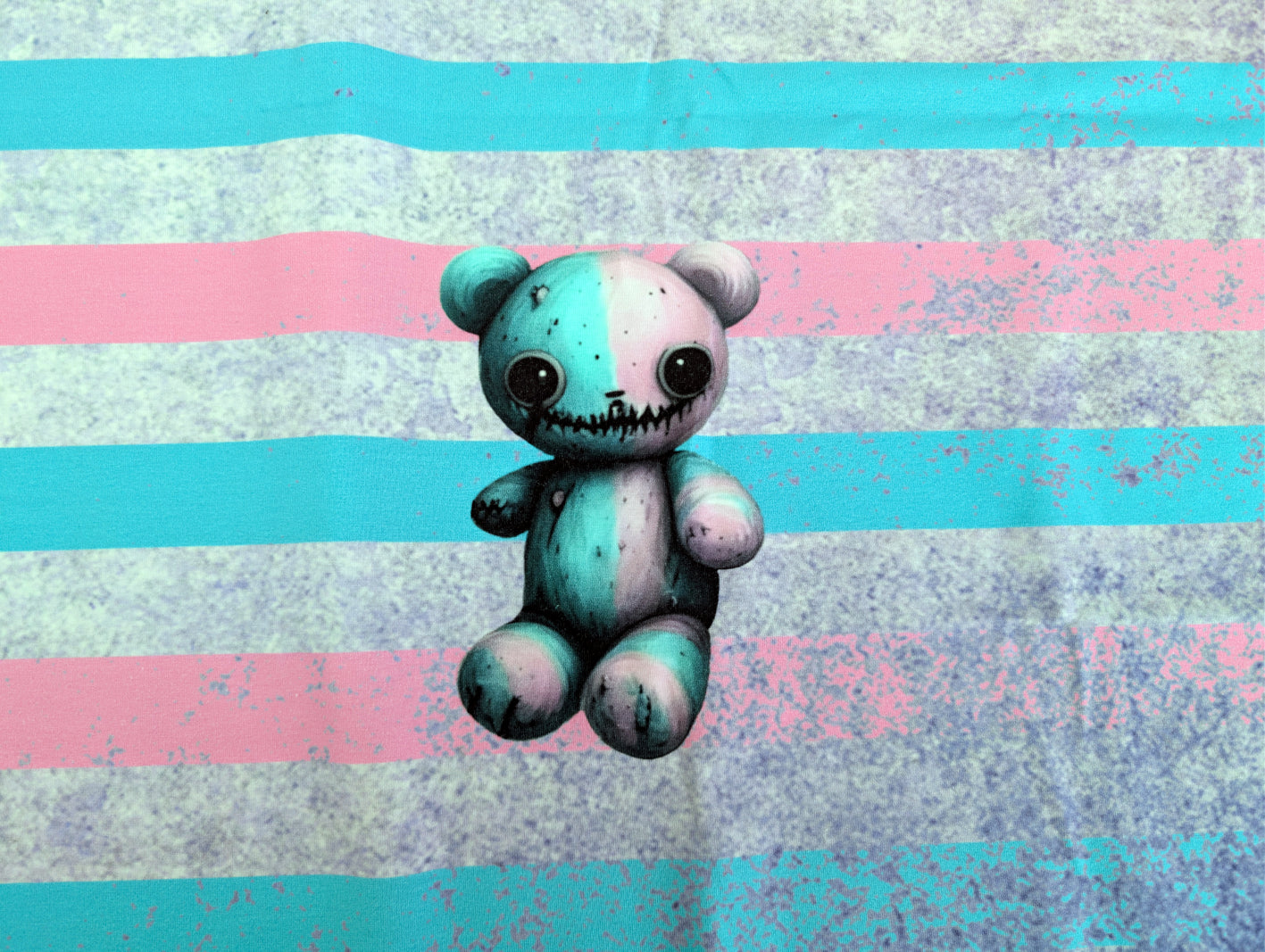 In-house Production Cotton Jersey "Play with Me" Girly Stripes Pink/Light Mint 75 x 165 cm