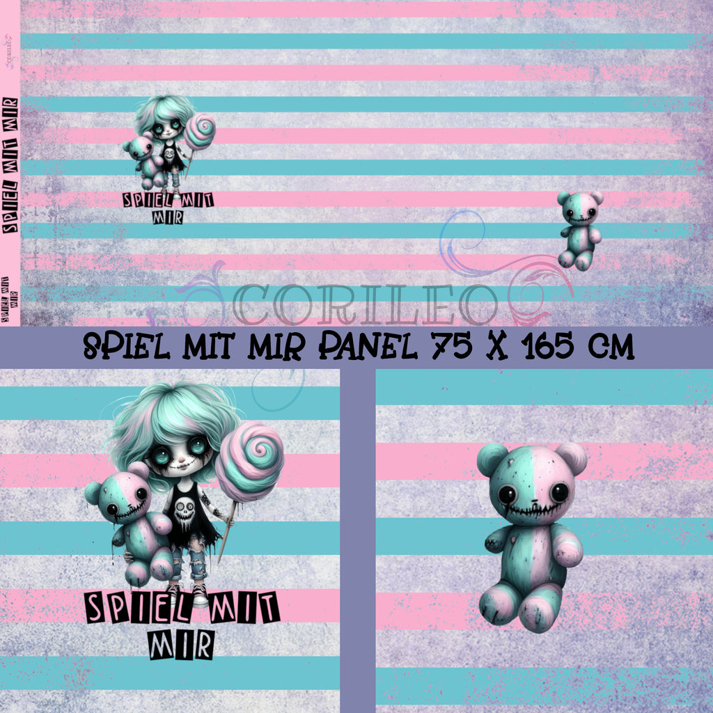 In-house Production Cotton Jersey "Play with Me" Girly Stripes Pink/Light Mint 75 x 165 cm