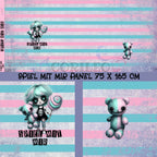 In-house Production Cotton Jersey "Play with Me" Girly Stripes Pink/Light Mint 75 x 165 cm