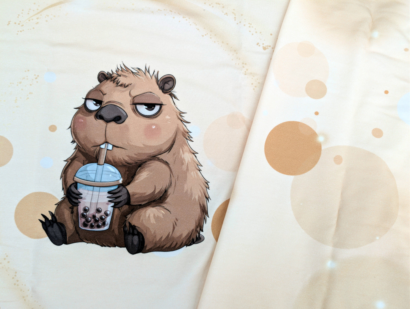 Eigenproduktion French Terry Bubble Tea Capybara 75 x 165 cm