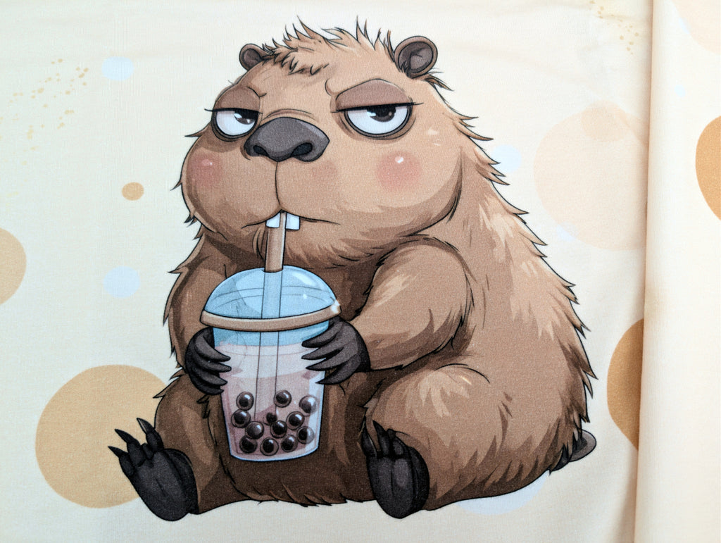 Eigenproduktion French Terry Bubble Tea Capybara 75 x 165 cm