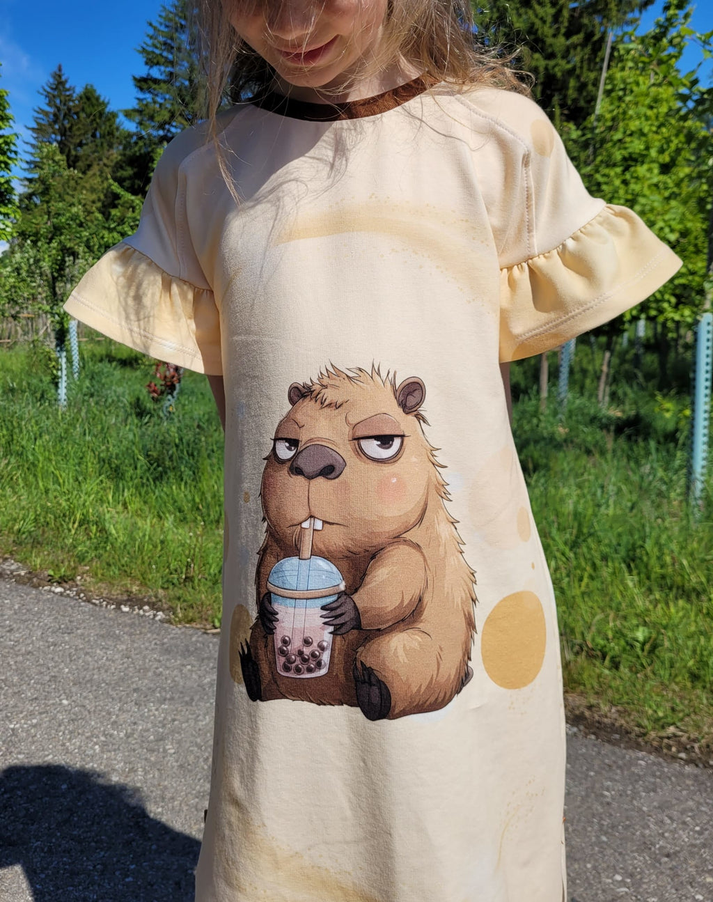 Eigenproduktion French Terry Bubble Tea Capybara 75 x 165 cm