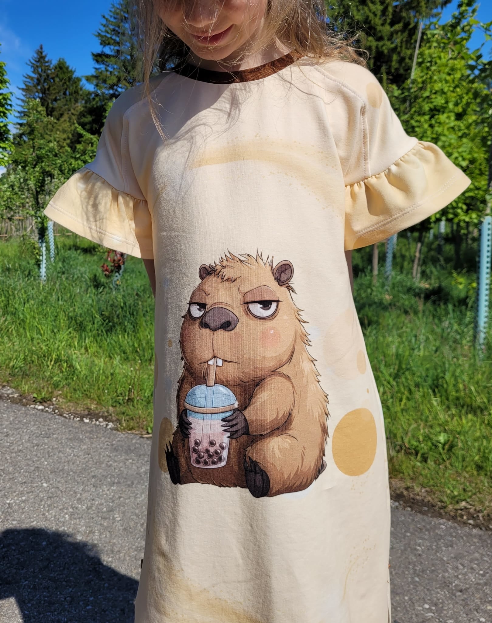 Eigenproduktion French Terry Bubble Tea Capybara 75 x 165 cm