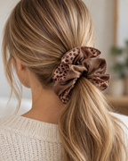 Wild Mocha Scrunchie mit Rüschen, Leopardenmuster