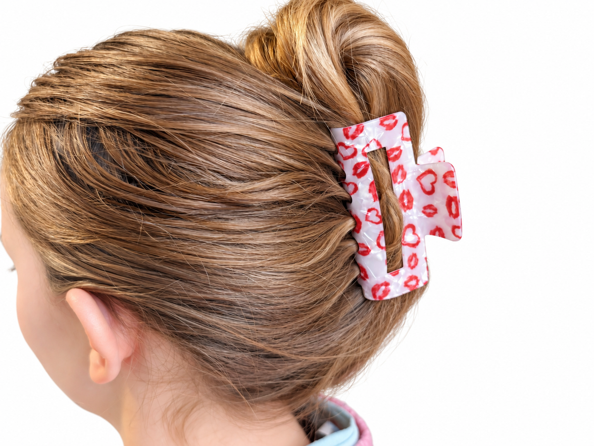 Haarspange mit Herzen und Lippen 8,5 cm