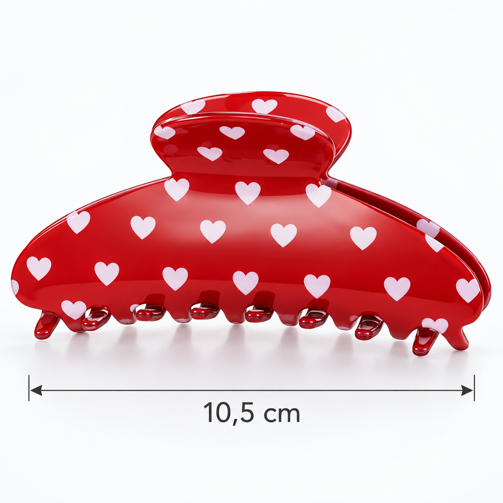 Rote Haarspange mit Herzmuster 10,5 cm