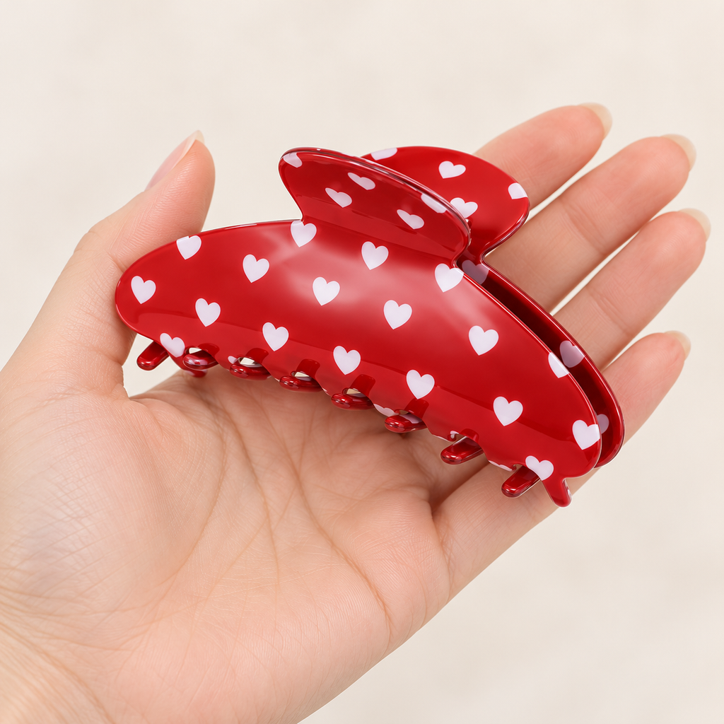 Rote Haarspange mit Herzmuster 10,5 cm