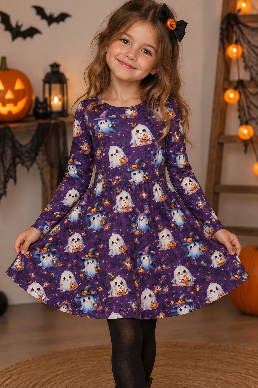 Eigenproduktion Baumwolljersey Gruselige Kleine Geister Halloween Lila