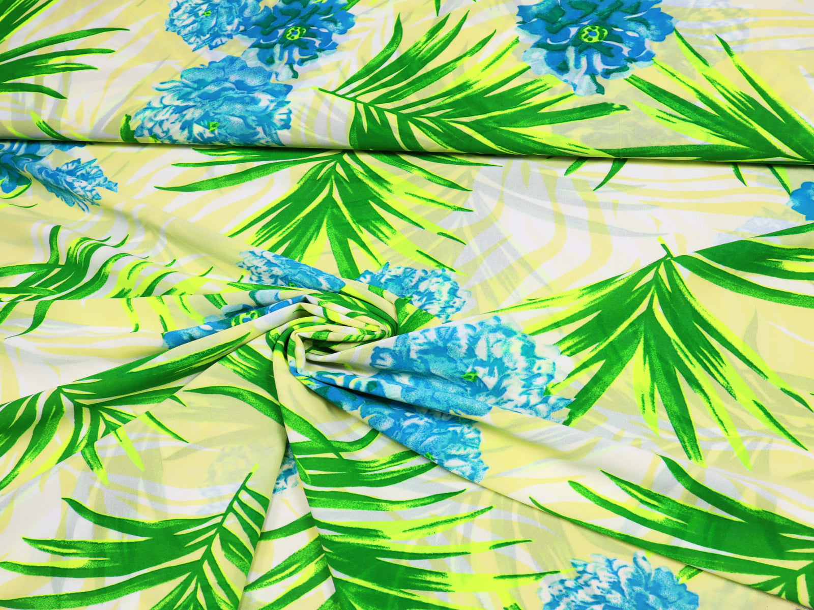Crêpe Chiffon Flowers & Palm Leaves Yellow Light Green