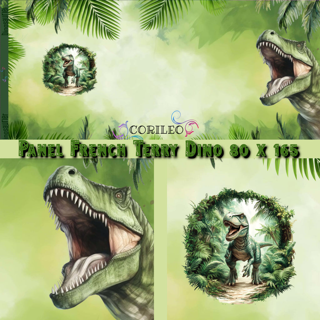 In-house Production Cotton Jersey Panel Dino Rex Palms 80 x 165 cm