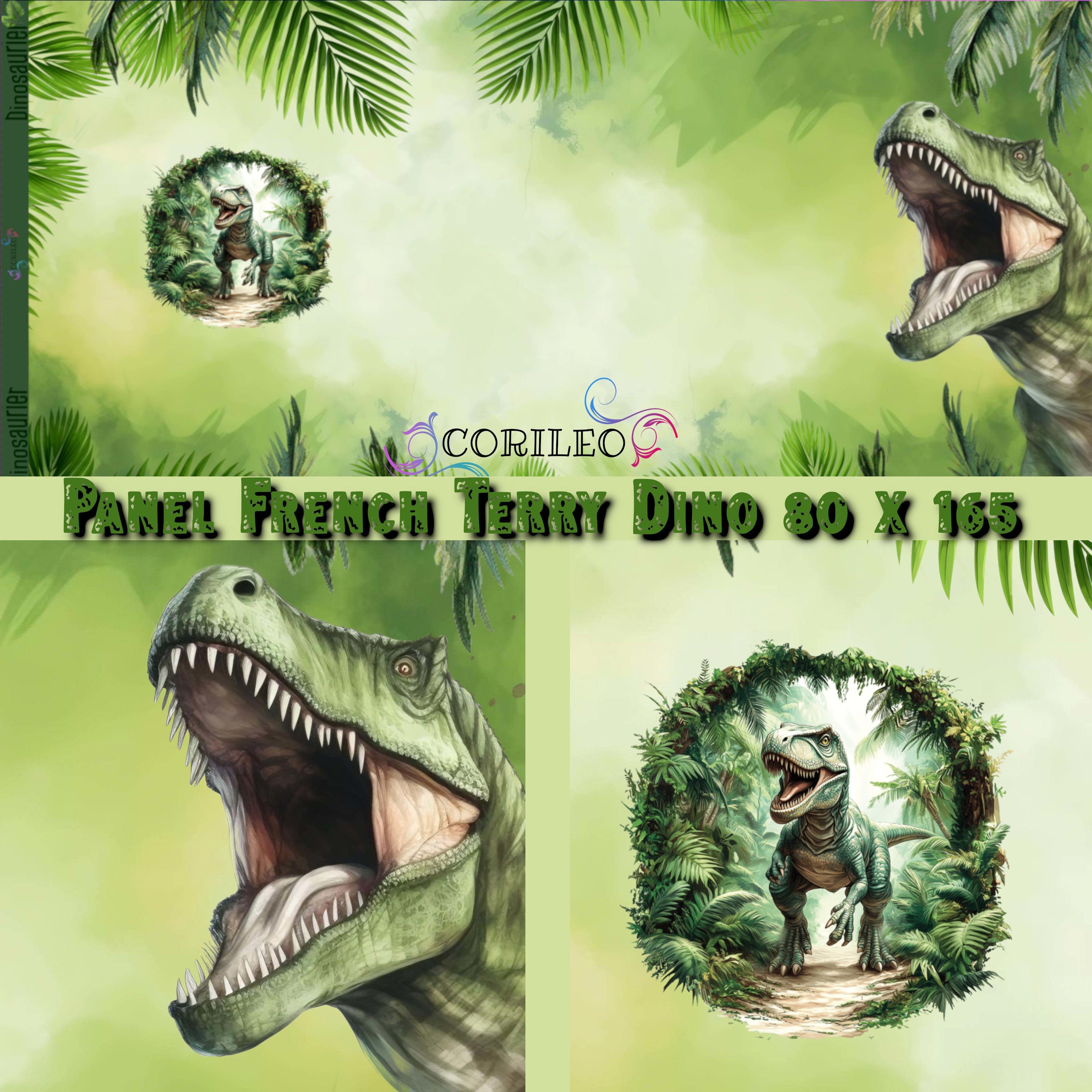 In-house Production Cotton Jersey Panel Dino Rex Palms 80 x 165 cm