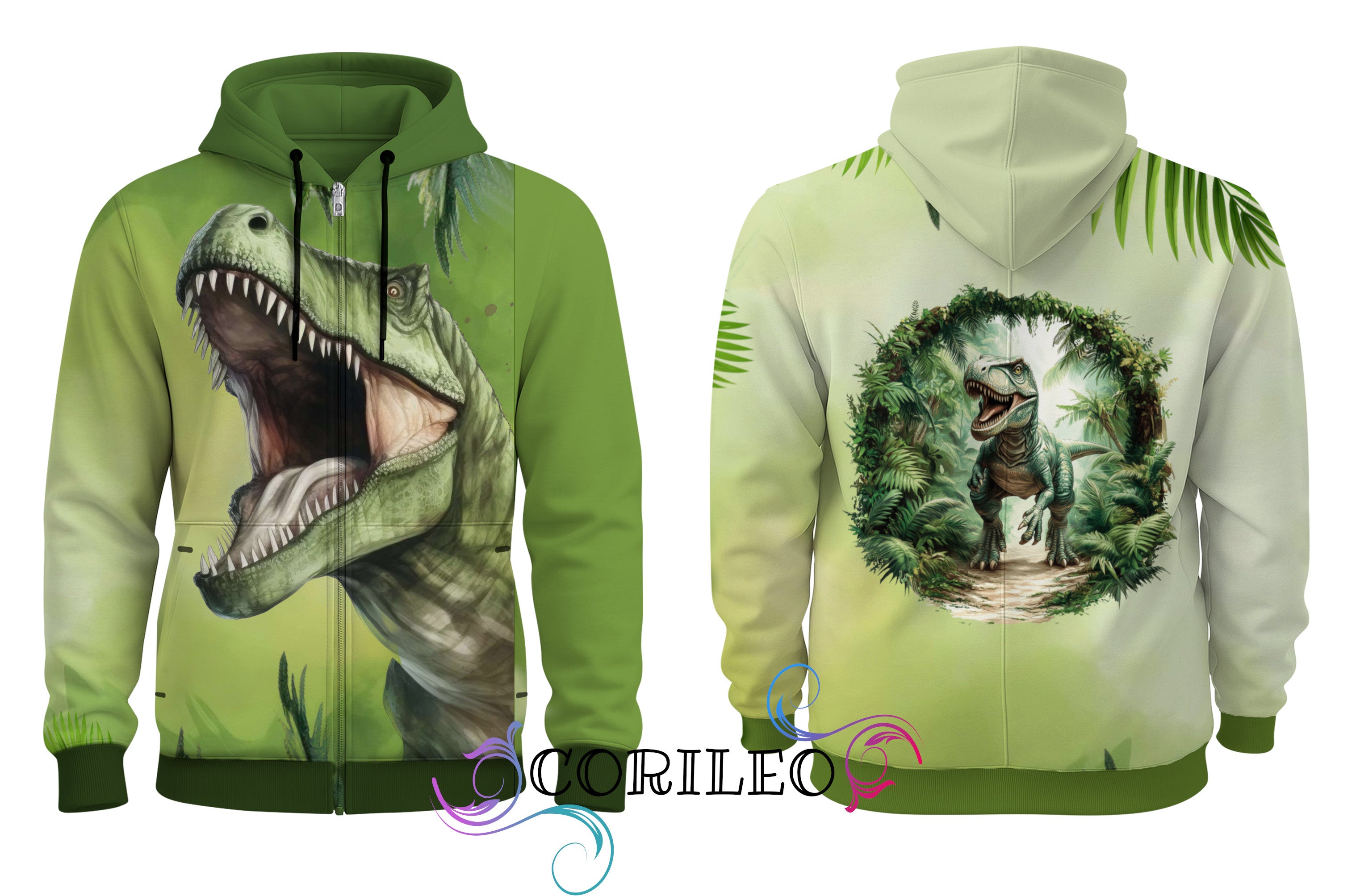 In-house Production Cotton Jersey Panel Dino Rex Palms 80 x 165 cm