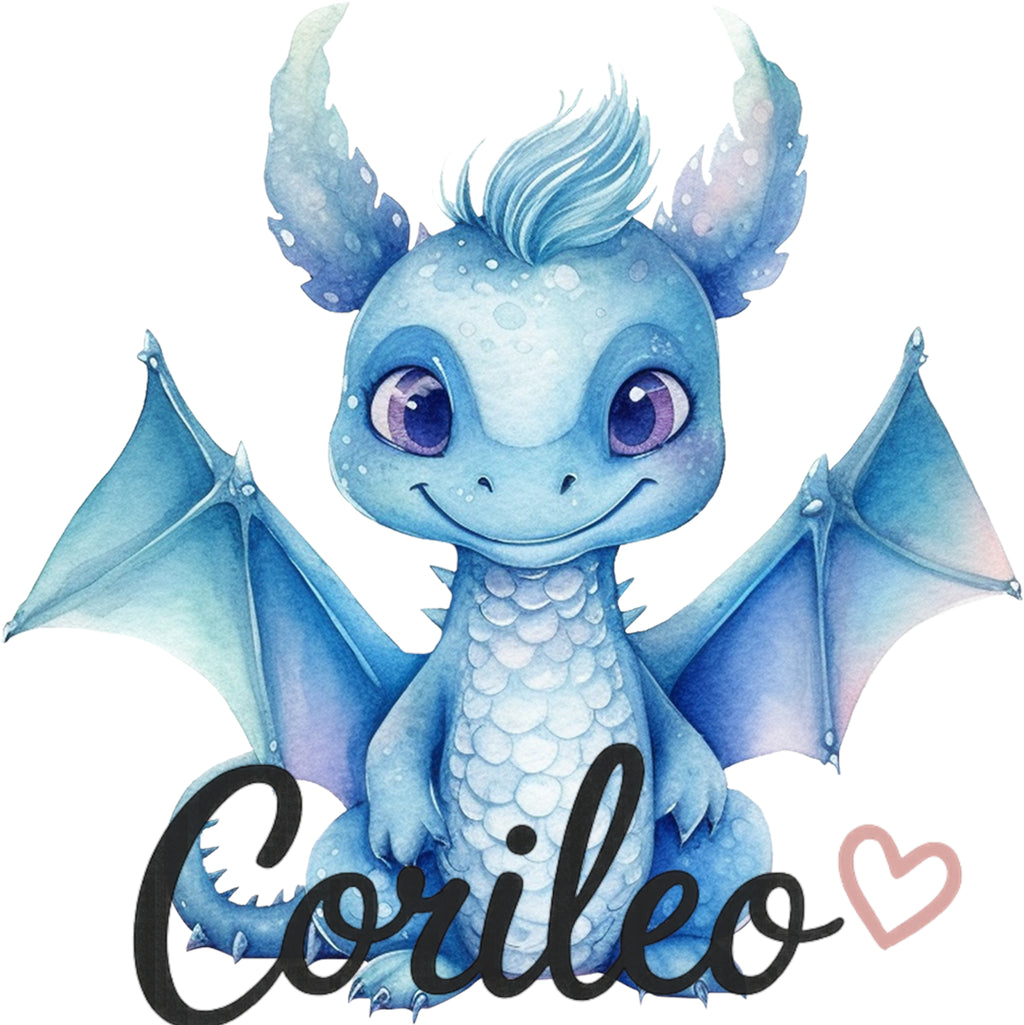 Iron-on patch dragon light blue