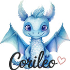 Iron-on patch dragon light blue