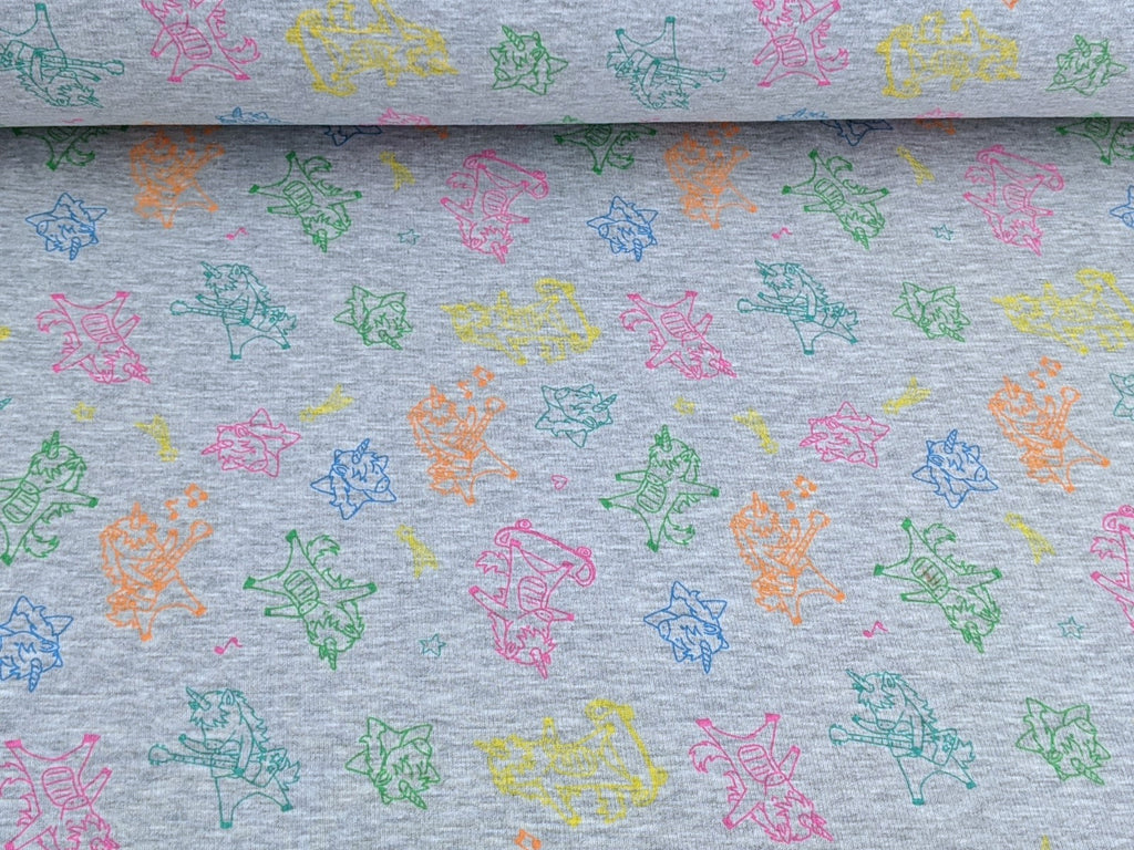 Happy Fleece Kunterbunte Einhörner Hellgrau Meliert