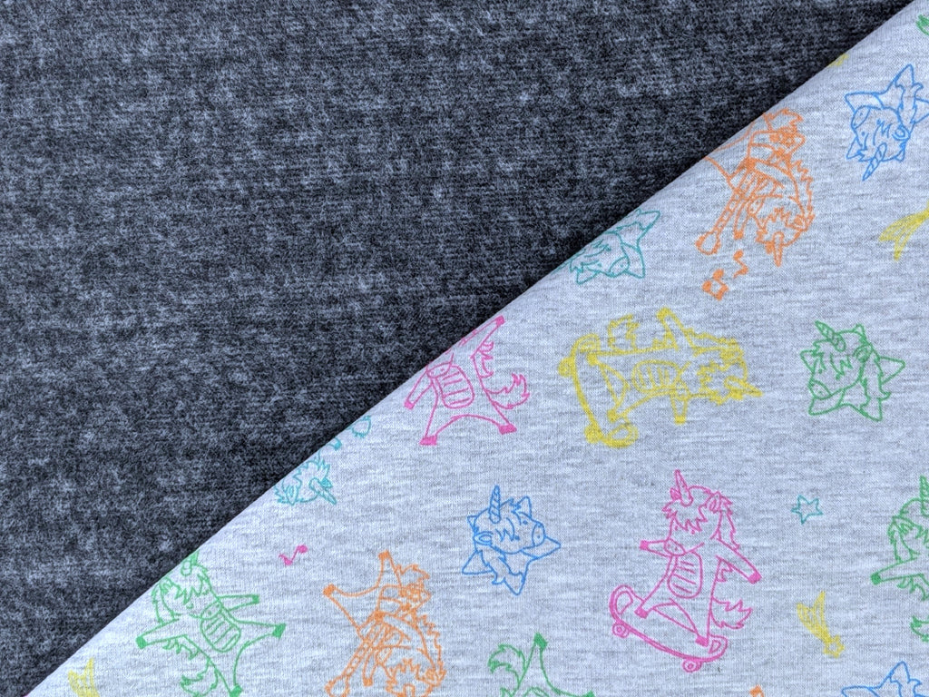 Happy Fleece Kunterbunte Einhörner Hellgrau Meliert