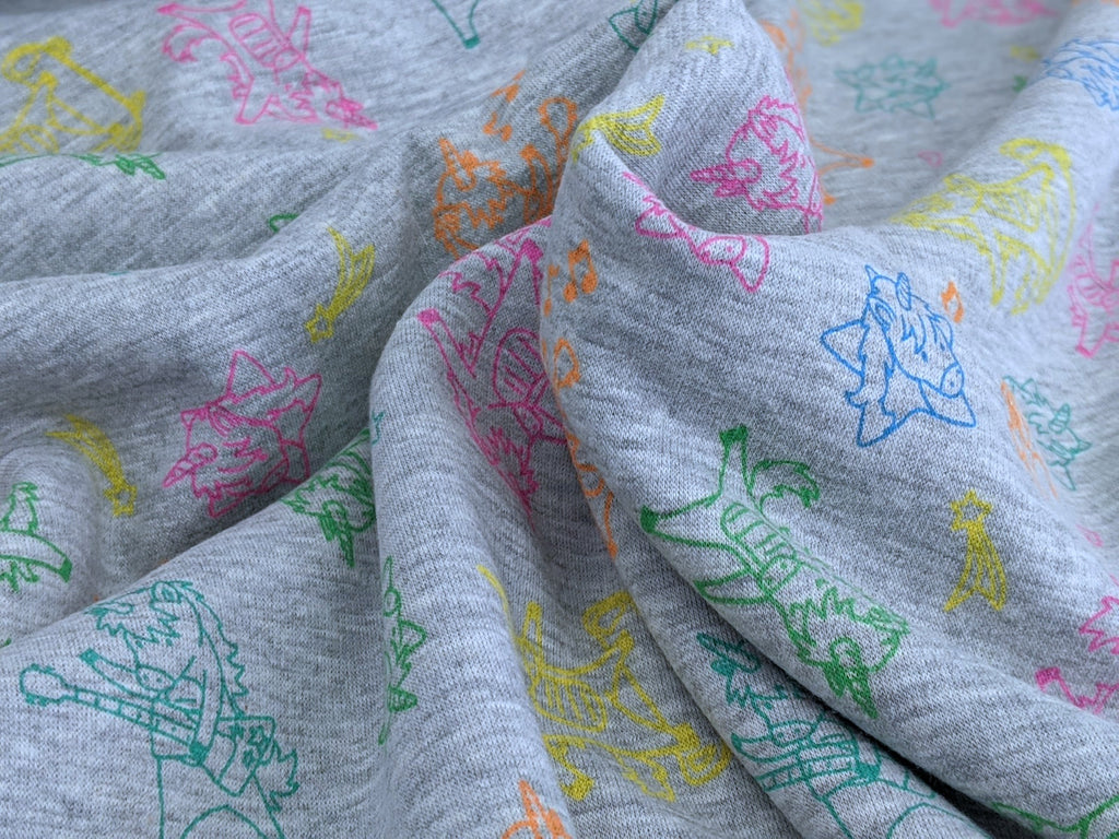 Happy Fleece Kunterbunte Einhörner Hellgrau Meliert