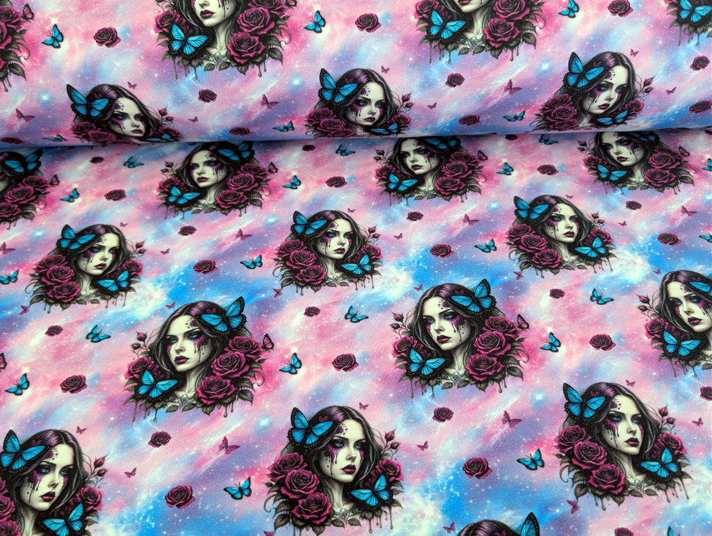 French Terry with Women's Motif & Butterfly Lilac/Pink