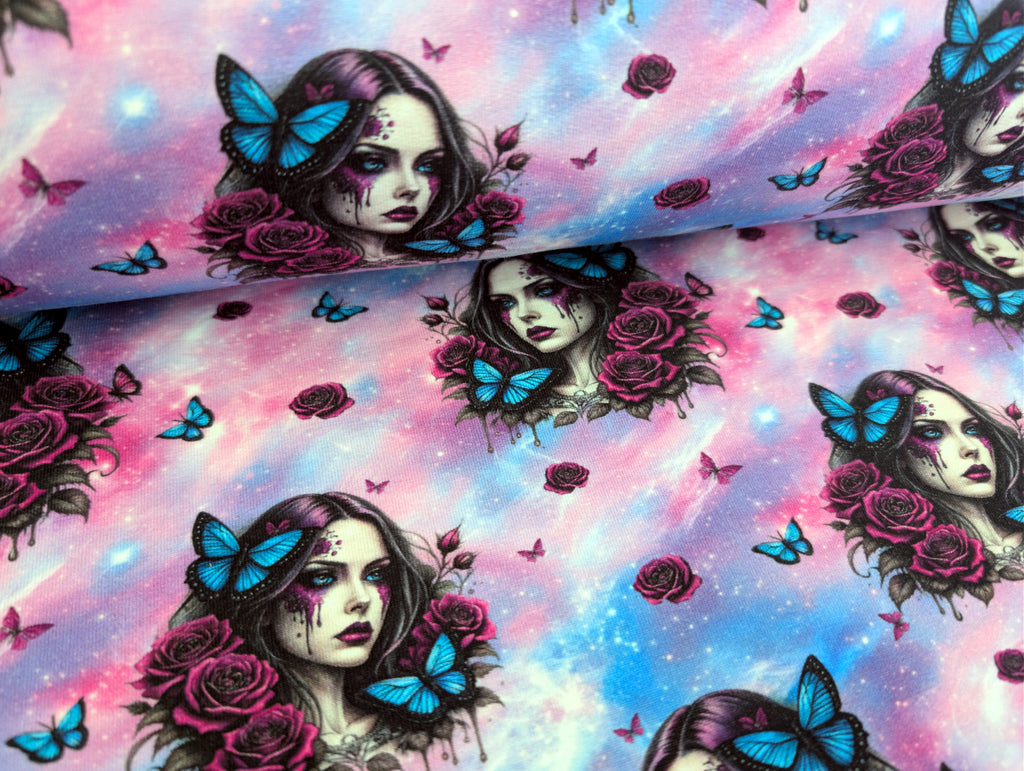 French Terry with Women's Motif & Butterfly Lilac/Pink