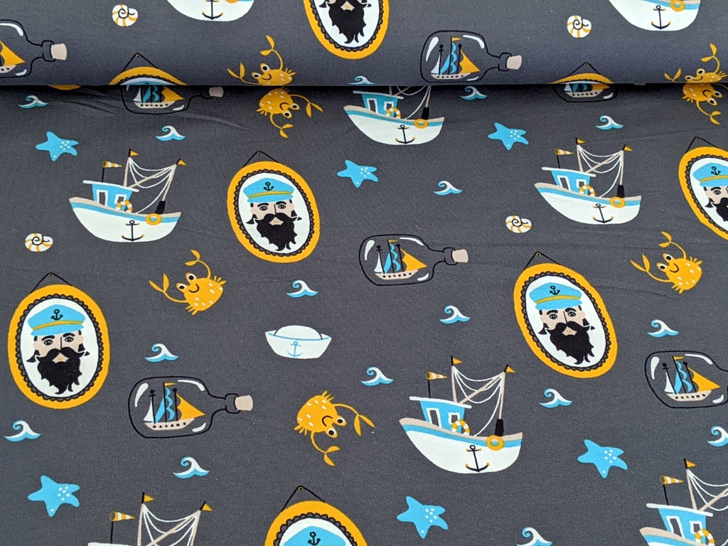French Terry Sailor Stories Grey