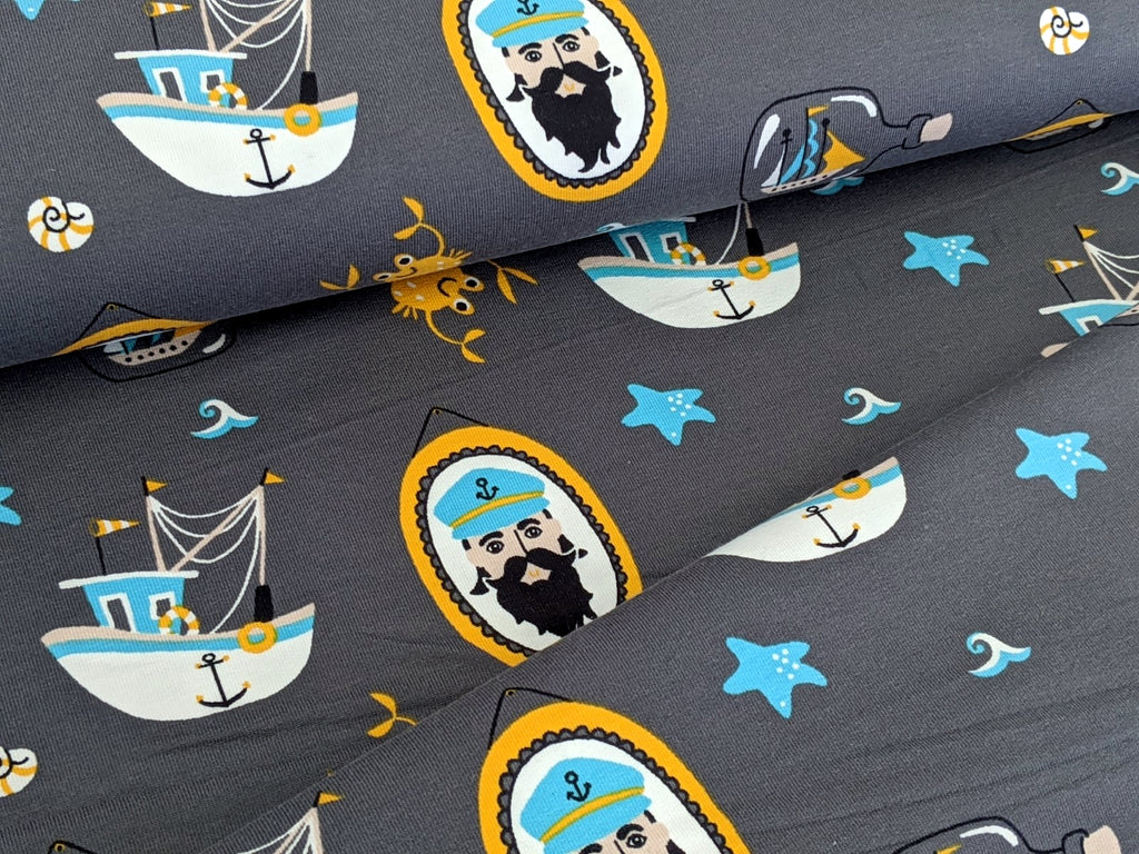 French Terry Sailor Stories Grey