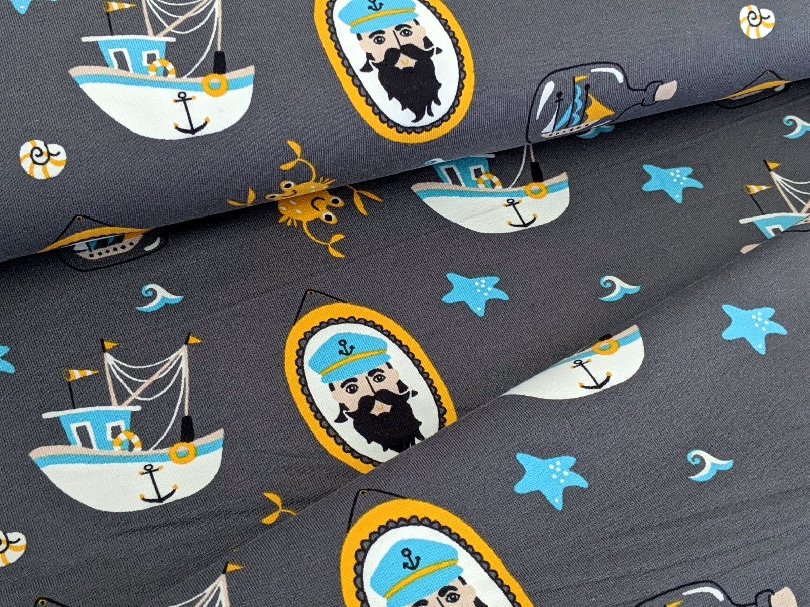 French Terry Sailor Stories Grey