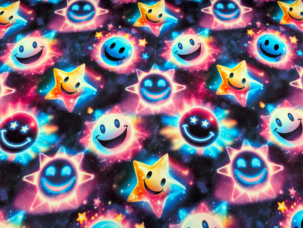 In-house Production French Terry Glowing Smileys on Black
