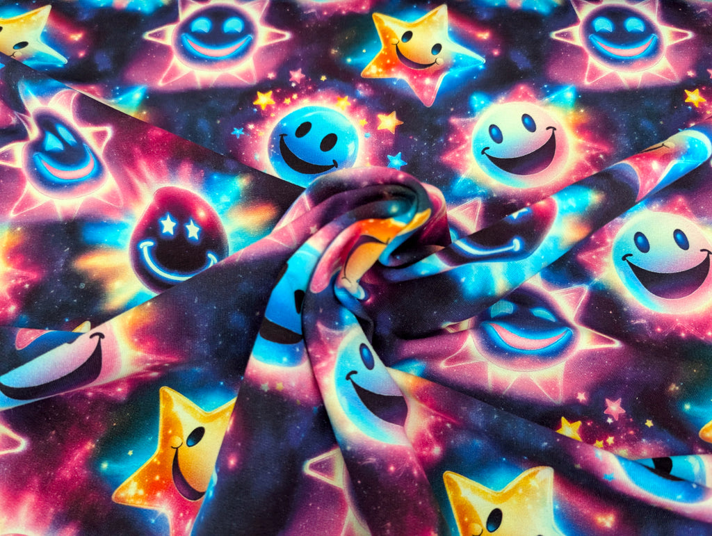 In-house Production French Terry Glowing Smileys on Black