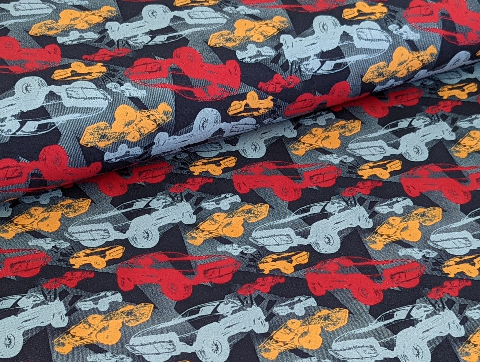 French Terry Digital Fast & Furi Cars on Grey