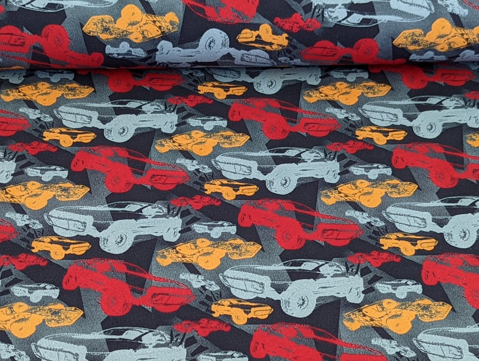 French Terry Digital Fast & Furi Cars on Grey