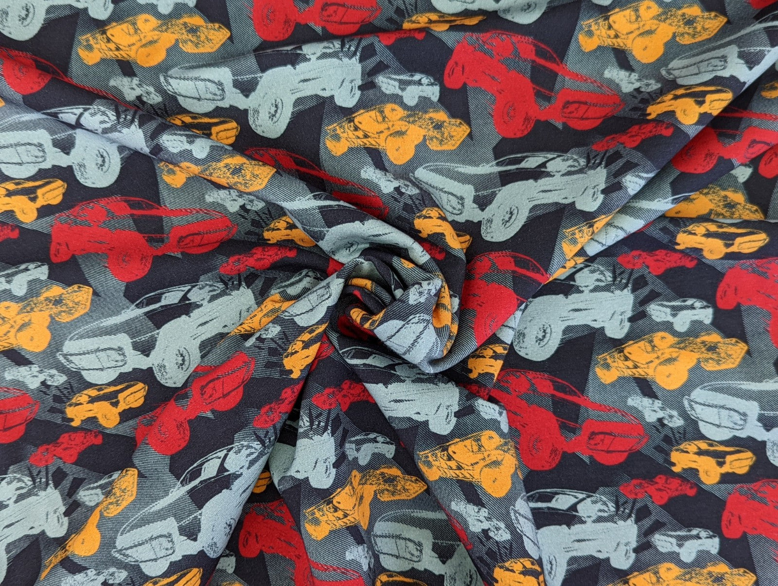 French Terry Digital Fast & Furi Cars on Grey