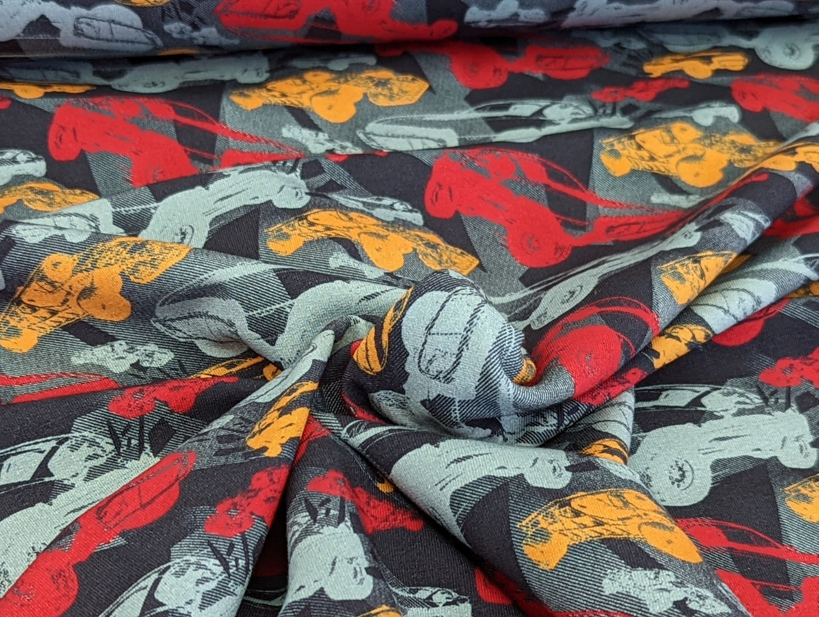 French Terry Digital Fast & Furi Cars on Grey