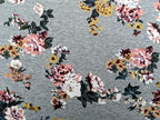 French Terry Large Floral Print on Light Grey Heather