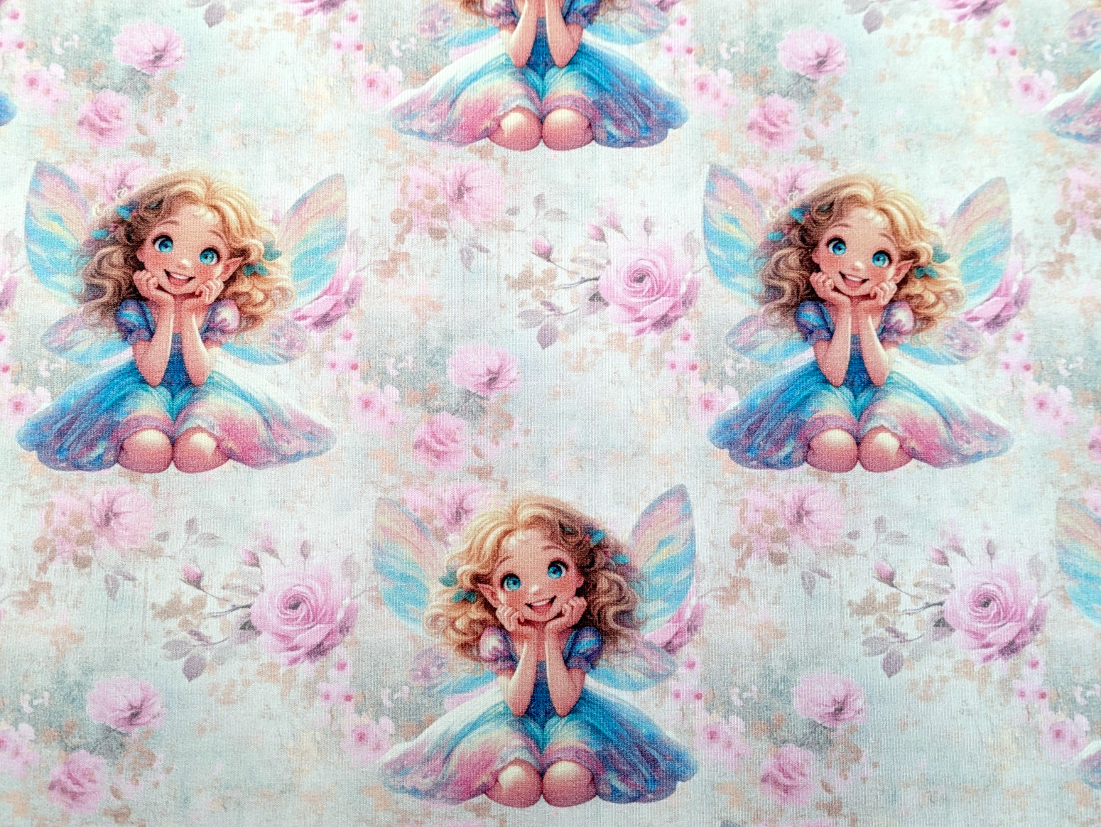 In-house Production French Terry Enchanting Fairy with Flowers on Cream White