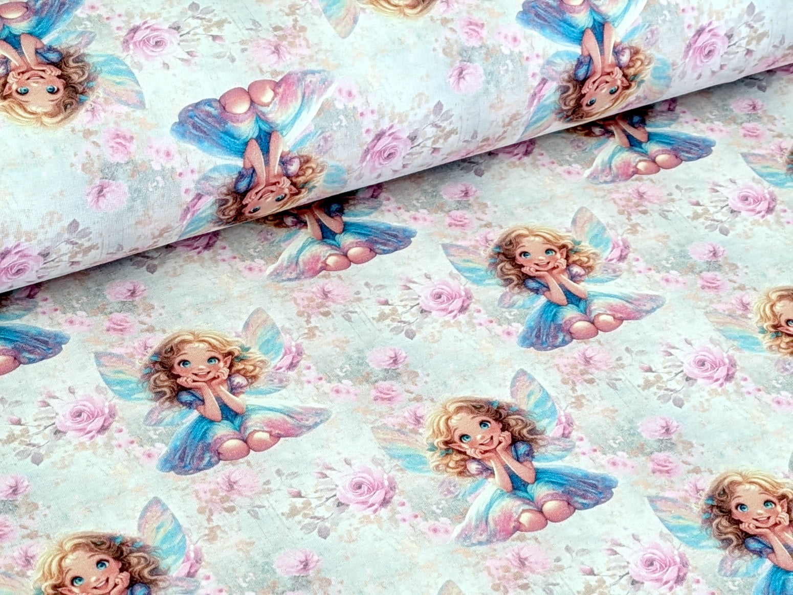 In-house Production French Terry Enchanting Fairy with Flowers on Cream White