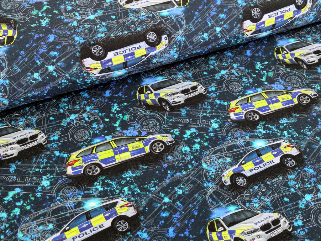 Eigenproduktion French Terry Polizei Verkehr Blau