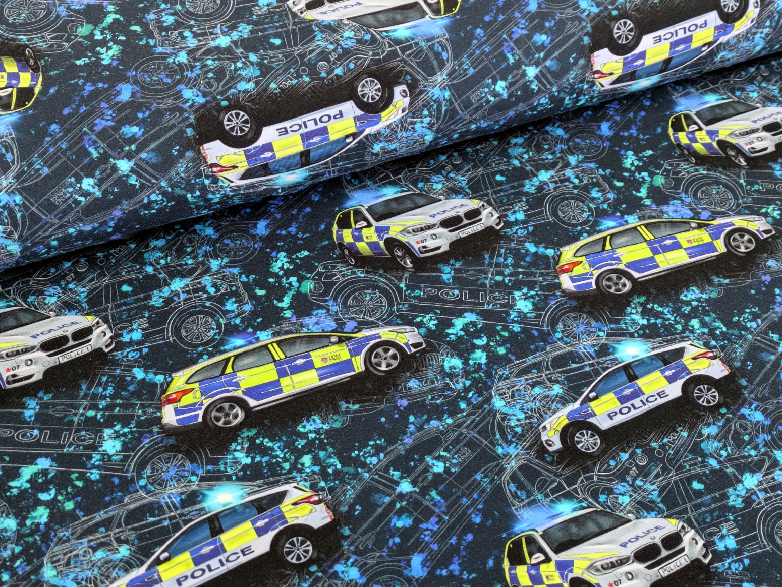 Eigenproduktion French Terry Polizei Verkehr Blau