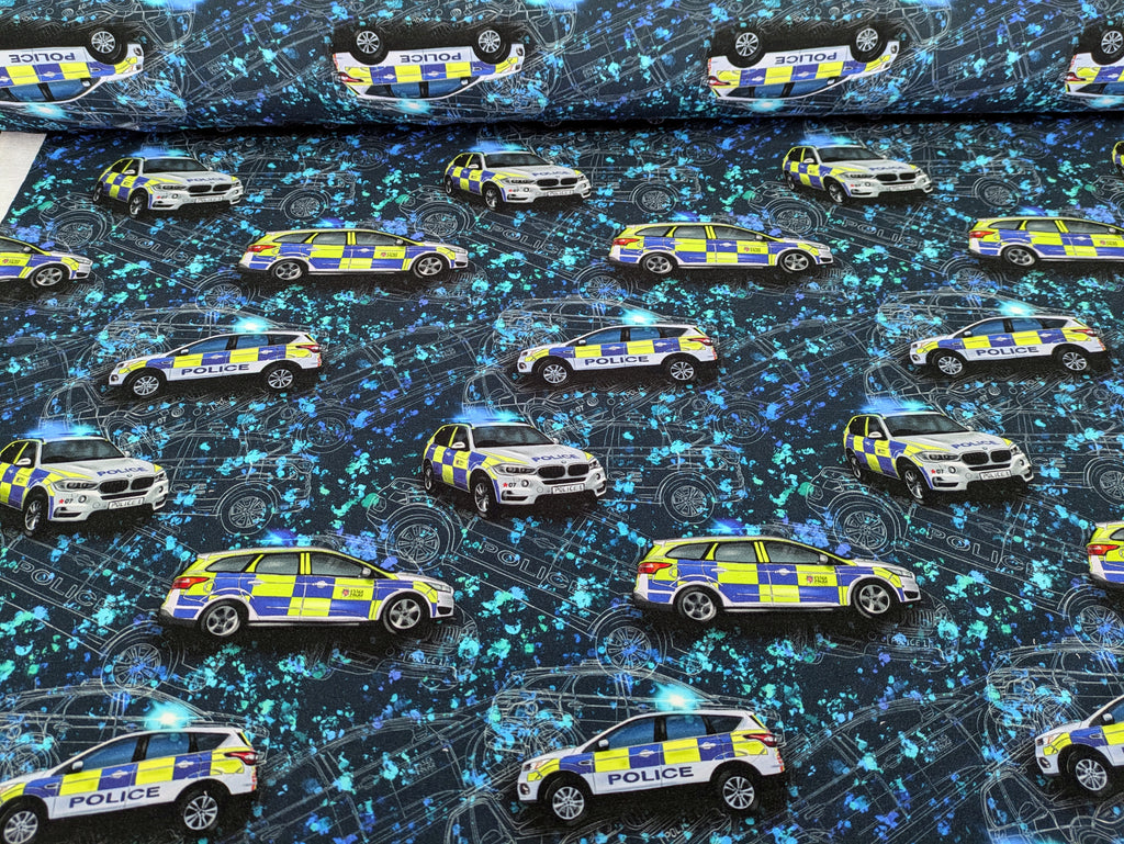 Eigenproduktion French Terry Polizei Verkehr Blau
