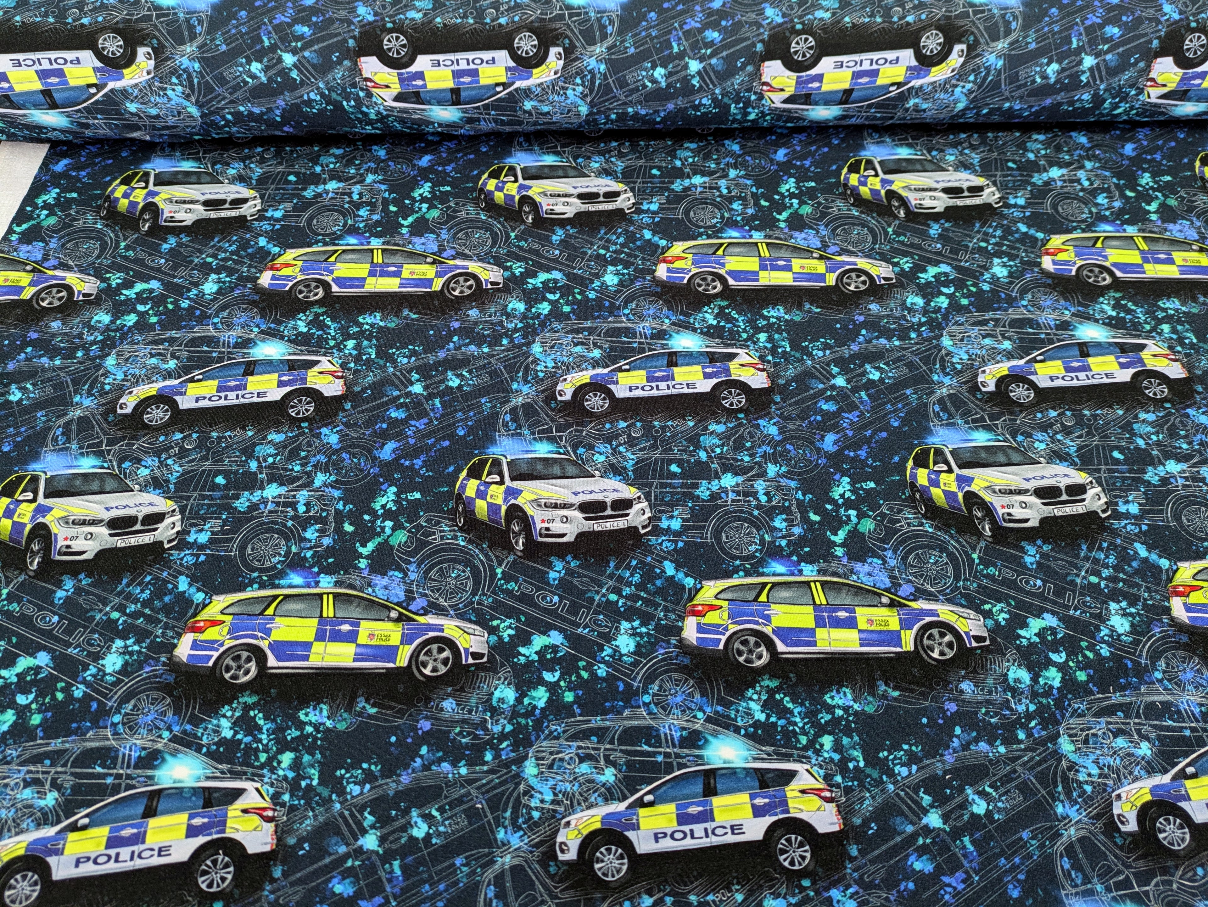 Eigenproduktion French Terry Polizei Verkehr Blau