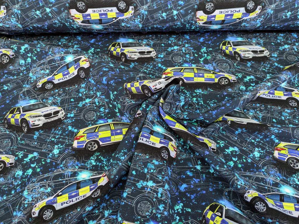 Eigenproduktion French Terry Polizei Verkehr Blau