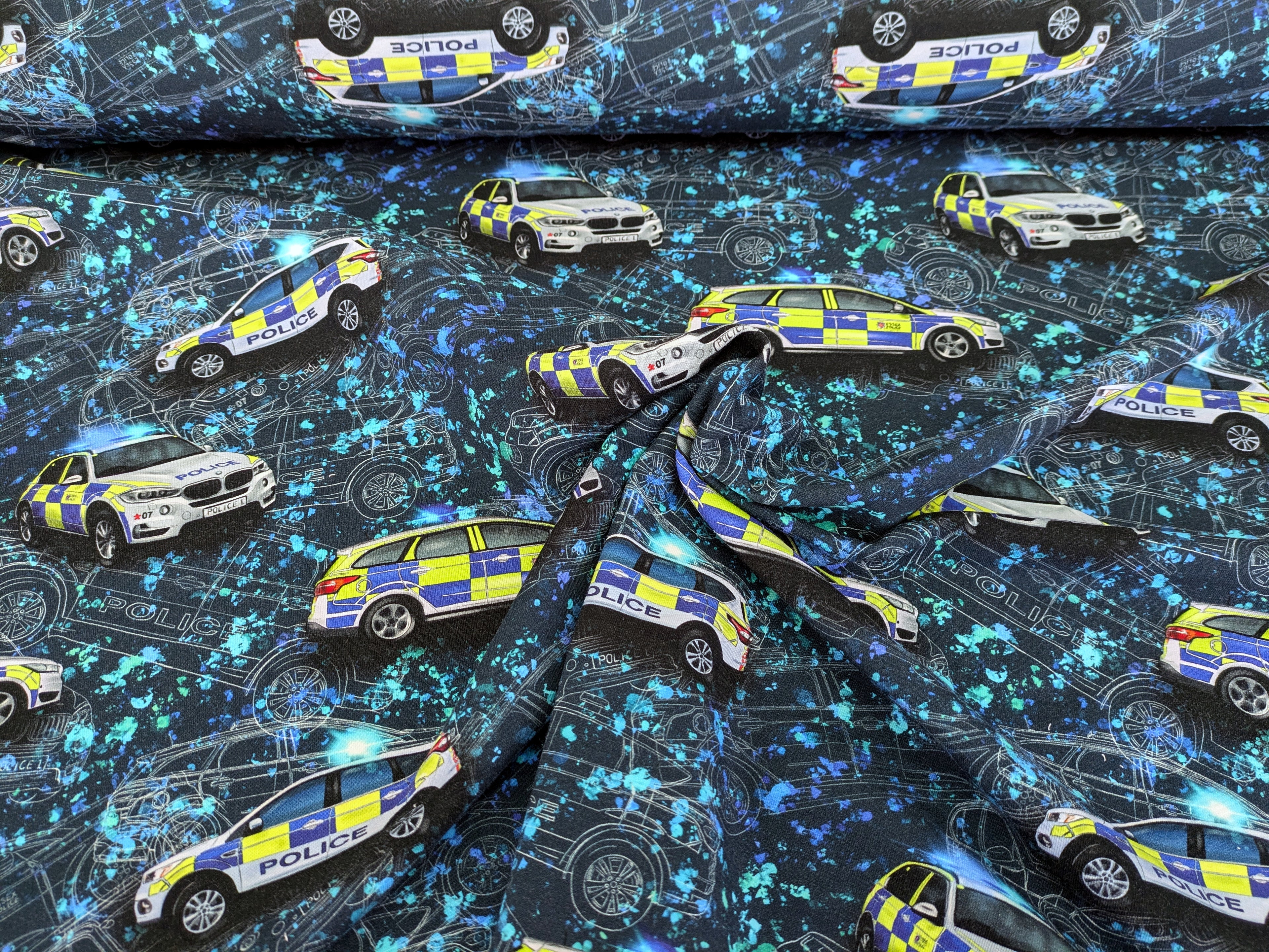 Eigenproduktion French Terry Polizei Verkehr Blau