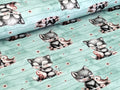In-house Production French Terry Sweet Wolf with Bird Stripes on Mint/Green
