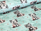 In-house Production French Terry Sweet Wolf with Bird Stripes on Mint/Green