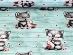 In-house Production French Terry Sweet Wolf with Bird Stripes on Mint/Green