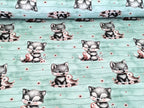 In-house Production French Terry Sweet Wolf with Bird Stripes on Mint/Green