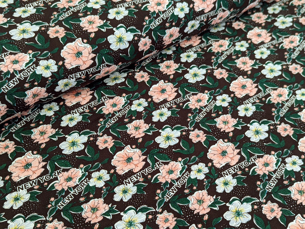 French Terry Everything is possible Blumen auf Dunkelbraun