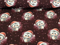 Eigenproduktion French Terry Weihnachts Eule auf Dunkelrot